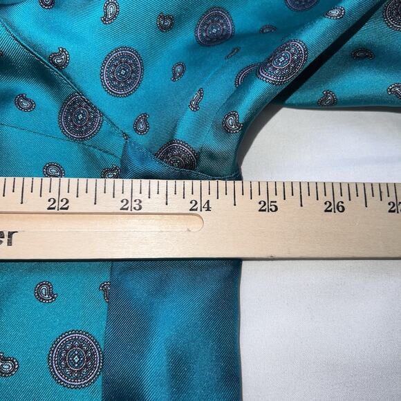 ESCADA Shirt EU Size 44 Turquoise Blue Paisley Circles Silk Blouse Top VINTAGE - Picture 5 of 15